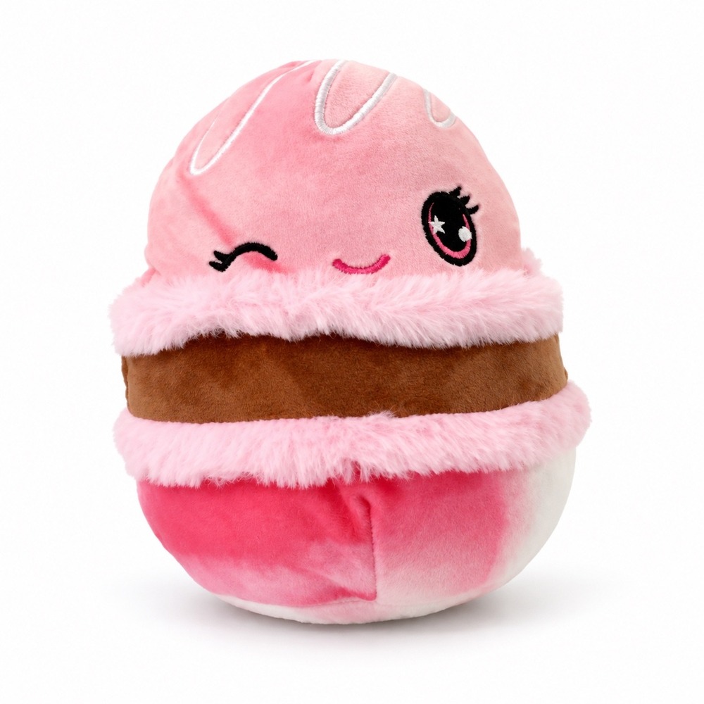 Squishmallows Pink Macaron Plush Toy Winking Face Fuzzy Trim Collectible